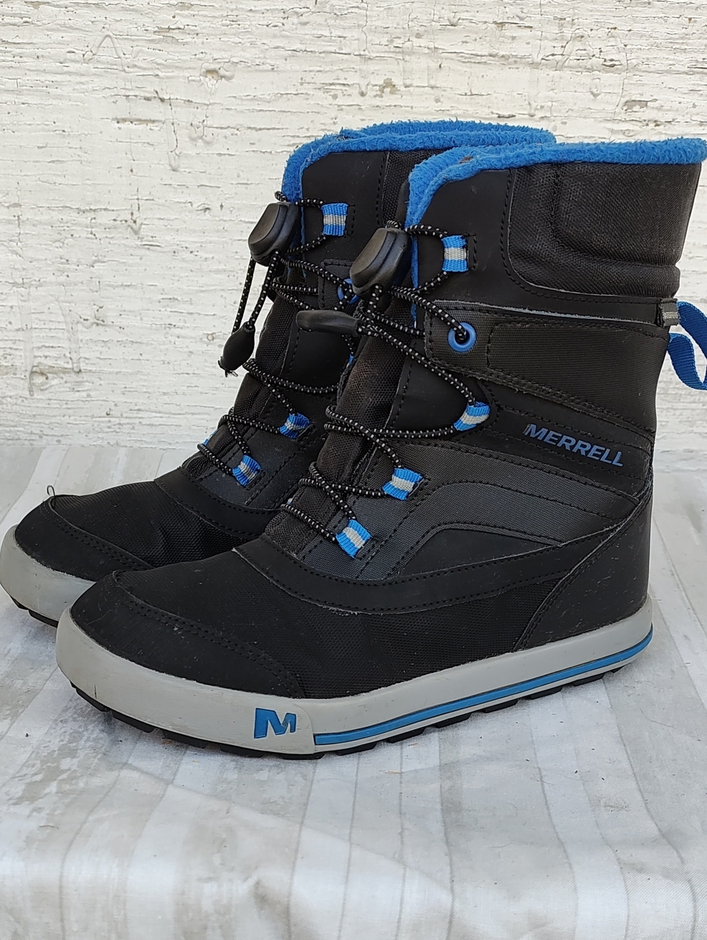 Merrell Kids Snow Bank 2.0 Black Blue Waterproof Insulated Snow Boots, Size 3M
